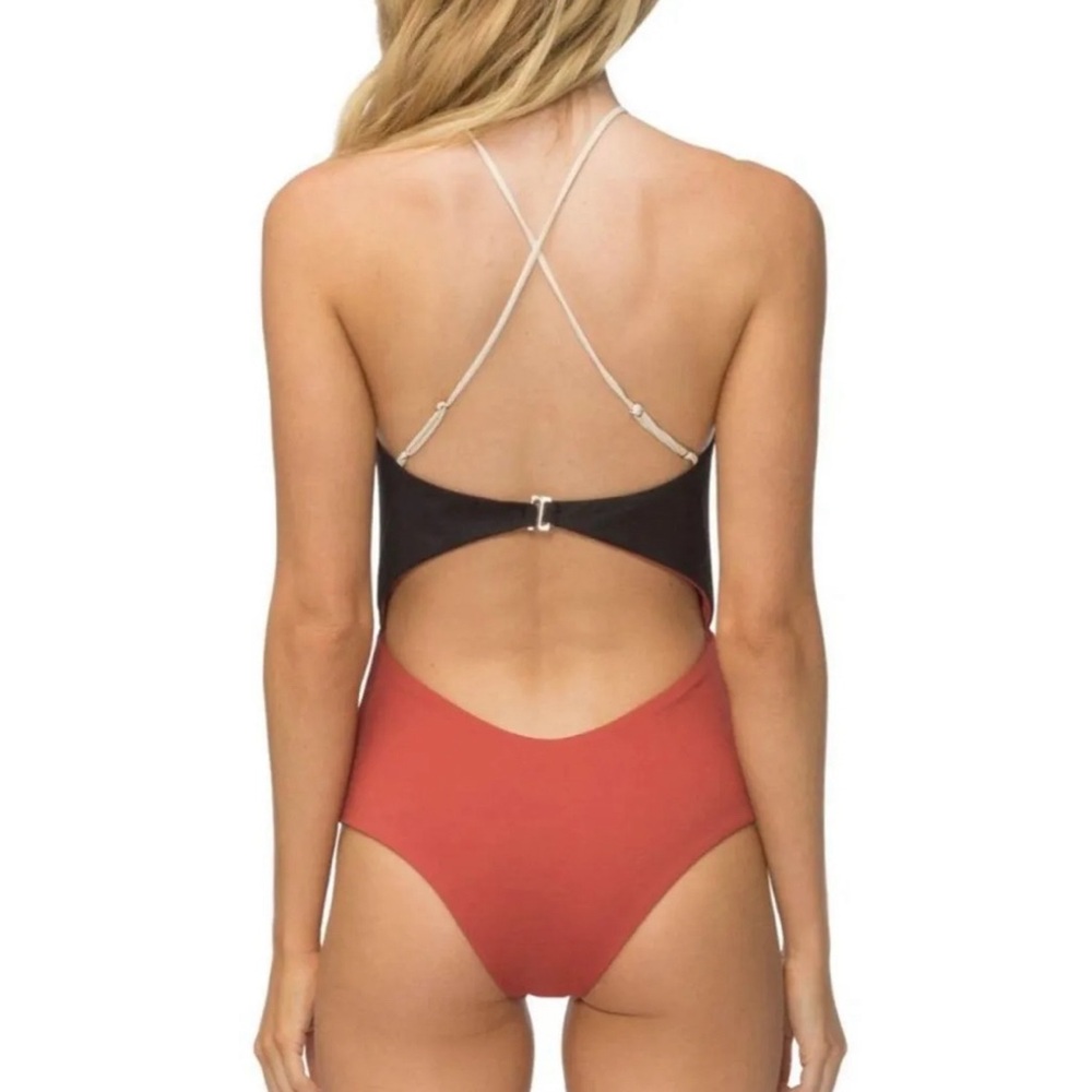 Tavik One Piece Lela Cut Out Swimsuit Black Rust Orange - Picture 3 of 5